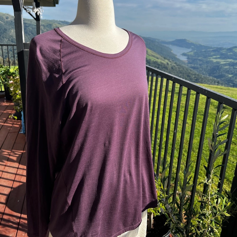 Smartwool Top Womens XL  Purple Striped Merino Wool Base Layer Long Sleeve